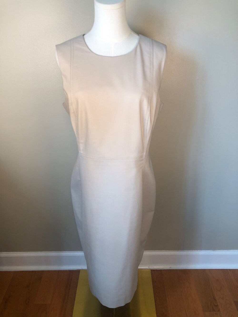 Calvin Klein Sleeveless Beige Sheath Dress Size 14 Polished Executive Minimalist